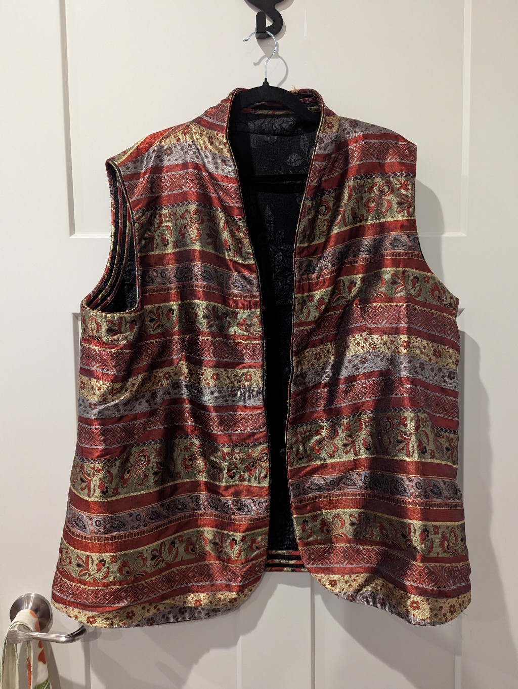 Striped Brocade Vest In Red And Gold